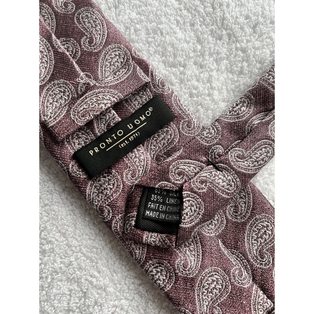 Pronto Uomo	Pink Paisley Woven Motif Jaquard Skinny Silk Linen Blend Tie Necktie